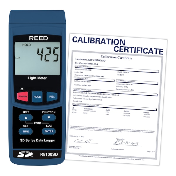 REED R8100SD Data Logging Light Meter, includes ISO Certificate